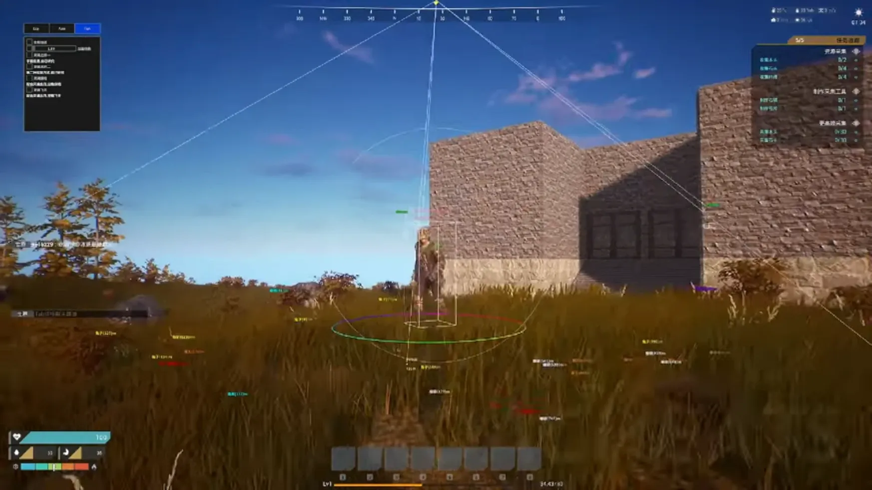 The Front player ESP box and skeleton overlay in open field